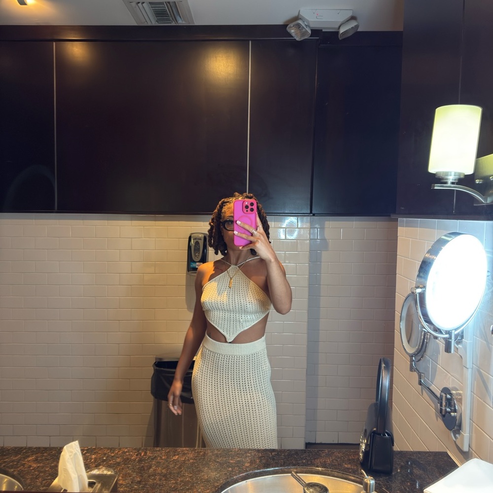 Stylish Cream Halter Cutout two piece